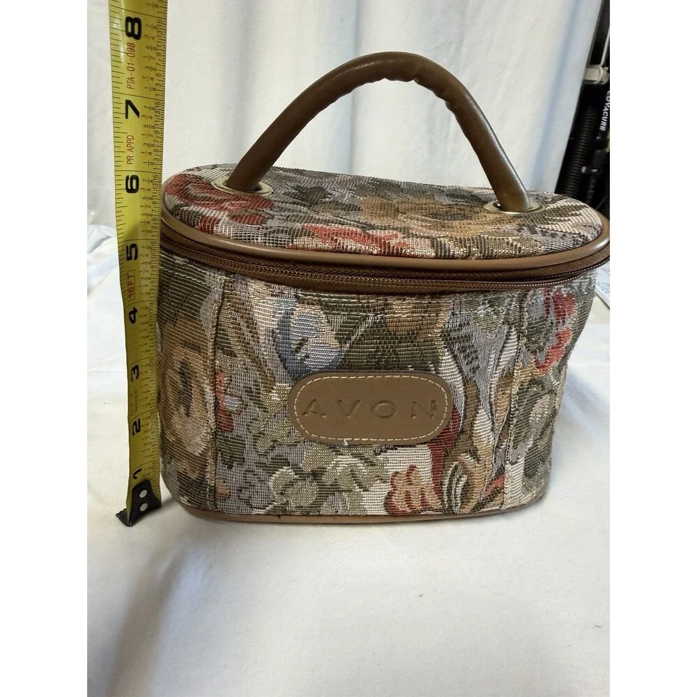VTG Avon Floral Tapestry Cosmetic Bag Toiletries Travel Case Zip Closure